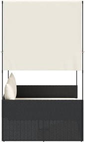 vidaXL Ξαπλώστρα Διπλή Μαύρη από Συνθετικό Ρατάν με Οροφή / Κουρτίνες