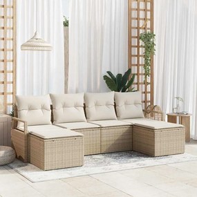 vidaXL Σετ Κήπου 6 Τεμαχίων με Μαξιλάρια Μπεζ από Πολυ Ράτταν