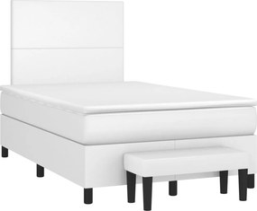 vidaXL Κρεβάτι Boxspring με Στρώμα Λευκό 120x200εκ.από Συνθετικό Δέρμα