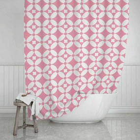 Κουρτίνα Μπάνιου Flower Life 02-11802 180x200cm White-Pink Estia 180Πx180Υ Πολυέστερ