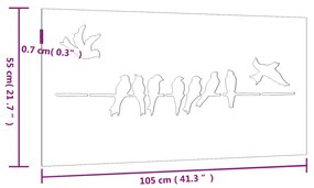 Διακοσμητικό Κήπου Επιτοίχιο Σχ. Πουλιά 105x55 εκ Ατσάλι Corten - Καφέ