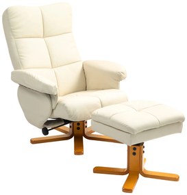 HOMCOM Πολυθρόνα Relax με υποπόδιο, πλάτη ρυθμιζόμενη 145°, περιστροφή 360°, τεχνητό δέρμα, Κρεμ λευκό