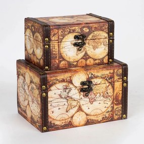 Διακοσμητικά Κουτιά - Μπαούλα Ξύλινα 752-17011 (Σετ 2Τμχ) 20x14x12cm/16x11x9cm Beige-Brown Estheti Home Ξύλο