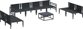 vidaXL Σετ Καναπέ Κήπου με μαξιλάρι 9 pcs Μαύρο Ατσάλι