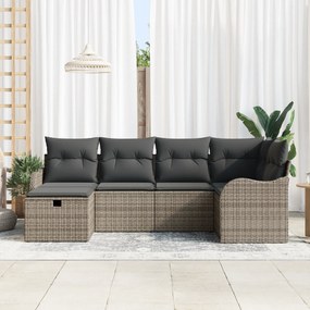 vidaXL Σετ Καναπέ Κήπου 6 Τεμαχίων με Μαξιλάρια Γκρι Πολυ Ρατάν