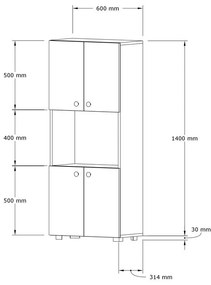 Ντουλάπα κουζίνας Guzel σε λευκή απόχρωση 60x31.4x140εκ 60x31.5x140 εκ.