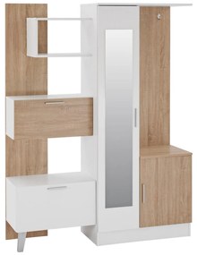 ENTRANCE FURNITURE WITH SHELVES AND MIRROR  WHITE-SONAMA 125,5x37,5x166,5cm