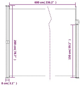 Σκίαστρο Πλαϊνό Συρόμενο Καφέ 200 x 600 εκ. - Καφέ