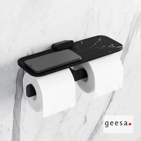 Χαρτοθήκη Διπλή με Εταζέρα Εφέ Μαρμάρου Geesa ShiftMatt Black 9948-400