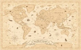 Χάρτης World Map Vintage Old-Style - vector - layers, dikobraziy