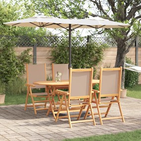 vidaXL Σέτ φαγητού για κήπο Πτυσσόμενος 5 pcs Taupe Μασίφ ξύλο ακακίας