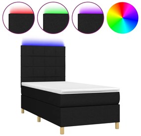 vidaXL Κρεβάτι Boxspring με Στρώμα &amp; LED Μαύρο 90x190 εκ. Υφασμάτινο