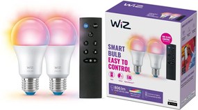 Έξυπνη Λάμπα 2xE27 60W A60 LED Λευκό Σετ RGBW 3CCT Dimmable Τηλεχειριστήριο 929002451201 Wiz-929002451201-Λευκό 929002451201