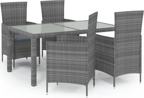 vidaXL Σετ Τραπεζαρίας Εξ. Χώρου 5 τεμ. Γκρι Συνθ. Ρατάν με Μαξιλάρια