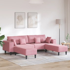 vidaXL Βελούδινος καναπές με μαξιλάρι 3 pcs Ροζ 208 εκ. Βελούδο