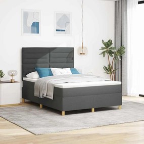 vidaXL LED Κρεβάτι με βάθρο Σκούρο Γκρι 140 x 200 cm ύφασμα