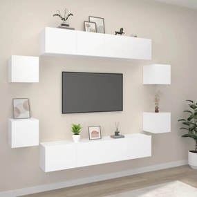 vidaXL Σετ Επίπλου Τηλεόρασης 8 Τεμαχίων Λευκό από Επεξεργασμένο Ξύλο