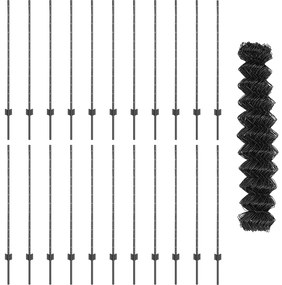 vidaXL Φράχτης αλυσίδας  με 44 U Posts Γκρι 1.2x25 μ Ατσάλι