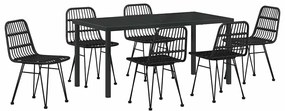 vidaXL Σέτ φαγητού για κήπο 7 pcs Μαύρο Πολυ ράταν