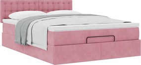 vidaXL Οθωμανικό κρεβάτι με στρώμα ροζ 140x190cm Βελούδο