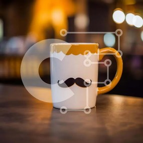 Intra Συλλεκτικό Ξύλινο Παζλ Plywood 4mm - Λευκή κούπα καφέ με σχέδιο μουστάκι στο τραπέζι Σε Ξύλινο Κουτί - Διαστάσεις: 10x10 cm – 25 κομμάτια