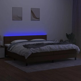 vidaXL Κρεβάτι Boxspring με Στρώμα &amp; LED Σκ.Καφέ 200x200εκ. Υφασμάτινο
