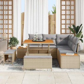 vidaXL Σετ Καναπέ Κήπου με μαξιλάρι 8 pcs Μπεζ Πολυ ράταν
