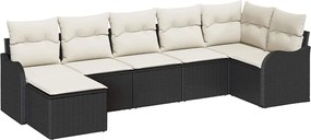 vidaXL Σετ Καναπέ Κήπου με μαξιλάρι 7 pcs Μαύρο και λευκό Πολυ ράταν