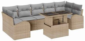 vidaXL Σετ Καναπέ Κήπου με μαξιλάρι 8 pcs Μπεζ Πολυ ράταν