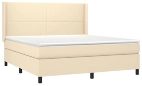 Κρεβάτι Boxspring με Στρώμα &amp; LED Κρεμ 180x200 εκ. Υφασμάτινο - Κρεμ