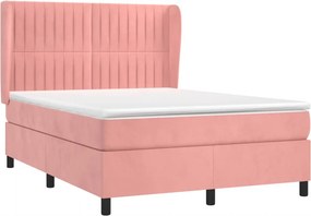 vidaXL Κρεβάτι Boxspring με Στρώμα Ροζ 140x190 εκ. Βελούδινο