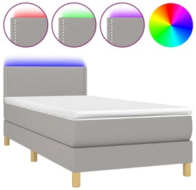 vidaXL Κρεβάτι Boxspring με Στρώμα &amp; LED Αν.Γκρι 90x190 εκ. Υφασμάτινο