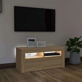 vidaXL Έπιπλο Τηλεόρασης με LED Sonoma Δρυς 90x35x40 εκ.