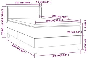 vidaXL Κρεβάτι Boxspring με Στρώμα Σκούρο Καφέ 100x200 εκ. Υφασμάτινο