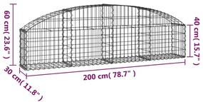 Συρματοκιβώτιο Τοξωτό 200x30x40/60εκ. από Γαλβανισμένο Σίδερο - Ασήμι