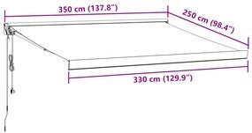 Τέντα Πτυσσόμενη Ανθρακί και Λευκή 3,5x2,5μ. Ύφασμα / Αλουμίνιο - Ανθρακί