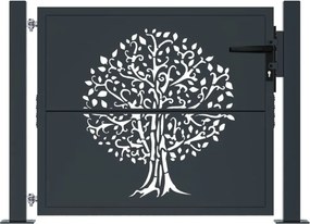 vidaXL Πόρτα Κήπου Ανθρακί 100x75 εκ. Σχέδιο Δέντρου από Ατσάλι