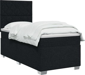 vidaXL Κρεβάτι box spring με στρώμα Μαύρο 90 x 190 cm Ύφασμα