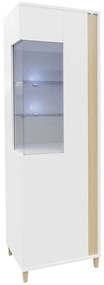 Βιτρίνα Nashville B108, Γυαλιστερό λευκό, Άσπρο, Ανοιχτό χρώμα ξύλου, Με πόρτες, Ο αριθμός των θυρών: 2, 196x52x40cm, 58 kg | Epipla1.gr