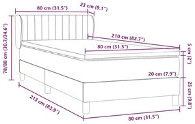 Κρεβάτι Boxspring με Στρώμα Ανοιχτό Γκρι 80x210 εκ. Βελούδινο - Γκρι