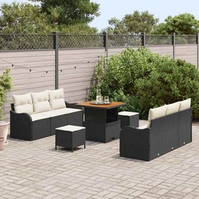 vidaXL Σετ Καναπέ Κήπου Ρυθμιζόμενο ύψος 9 pcs Μαύρο συνθετικό ρατάν