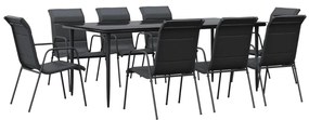 vidaXL Σετ Τραπεζαρίας Κήπου 9 Τεμαχίων Μαύρο από Ατσάλι &amp; Textilene