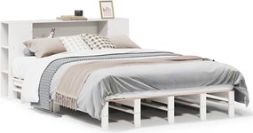 vidaXL Κρεβάτι Βιβλιοθήκη Χωρίς Στρώμα Λευκό 160x200 εκ Μασίφ Πεύκο