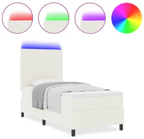 vidaXL Κρεβάτι με ελατήριο και στρώμα & LED κρέμα 80x200 εκ. κοτλέ ύφασμα