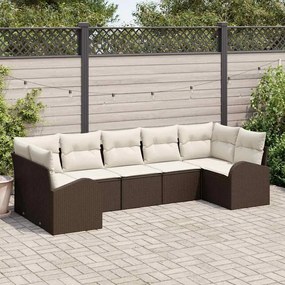vidaXL Σετ Καναπέ Κήπου με μαξιλάρι 7 pcs Καφέ και Λευκό Πολυ ράταν