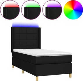 vidaXL Κρεβάτι Boxspring με Στρώμα &amp; LED Μαύρο 80x200 εκ. Υφασμάτινο