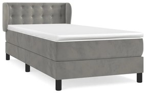 vidaXL Κρεβάτι Boxspring με Στρώμα Ανοιχτό Γκρι 90x200 εκ. Βελούδινο