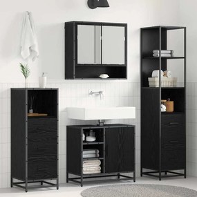 vidaXL Σετ Επίπλων Μπάνιου με ράφι 3 pcs Μαύρη Οξυά Επεξεργασμένο ξύλο