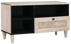 vidaXL Ντουλάπι TV με συρτάρι Λευκό 80 x 33 x 46 εκ Μασίφ ξύλο μάνγκο