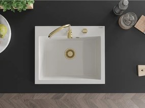 Mexen Elix νεροχύτης γρανίτης 1-θέσιος 600 x 500 mm, λευκός, χρυσό σιφόνι